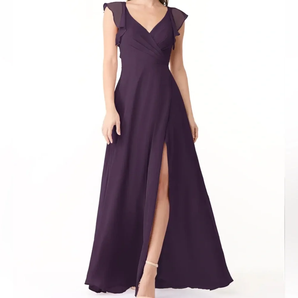 Azazie yoka plum Flowy Ruched Chiffon Dress - Picture 1 of 9